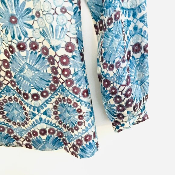 VTG Tory Burch blouse women size 0/S blue/brown long sleeves Boho hippie floral - Picture 4 of 9
